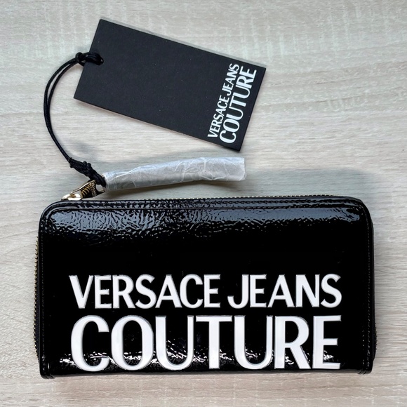 Versace Jeans Couture Continental black patent leather wallet with embossed logo - Picture 1 of 14